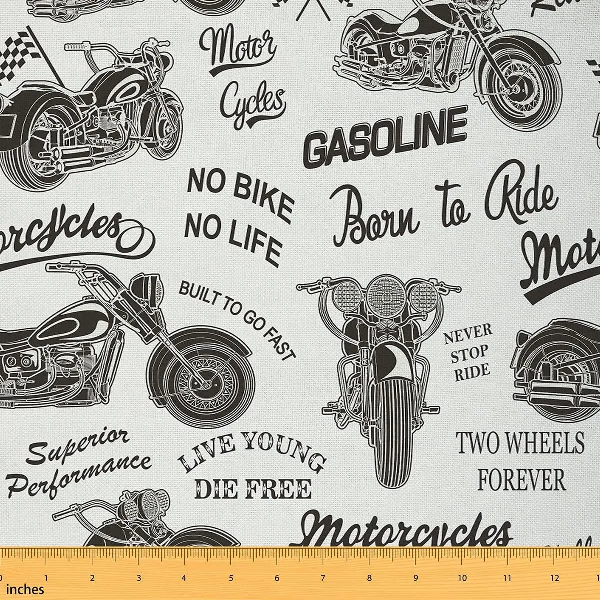 Feelyou Motocross Fabric by The Yard, Extreme Sports Theme Dirt Bike Upholstery Fabric for Chairs, Retro Motorbike Motorcycle Drawings Decorative Waterproof Outdoor Fabric, 3 Yard, White Grey