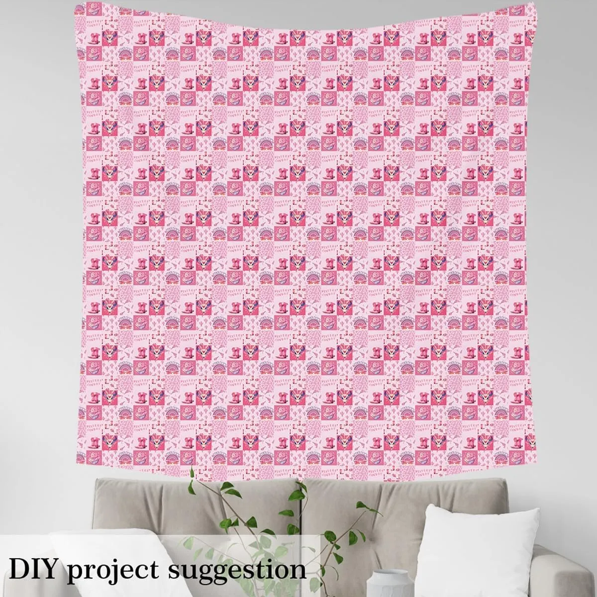 Feelyou Pink Western Decor Fabric by The Yard 1 Yard Longhorn Skull Waterproof Outdoor Fabric Wild Western Cowboy Bull Skull Cowboy Boots Upholstery Fabric for Chairs Plaid Outdoor Fabric