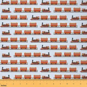 Feelyou Red Cartoon Train Waterproof Outdoor Fabric Set Cartoon Car White Fabric by The Yard Kids for Kids Boys Girls Vintage Car Upholstery Fabric for Chairs Retro Reupholstery Fabrics 1 Yard