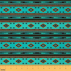 Feelyou Southwestern Upholstery Fabric for Chairs 10 Yards Geometric Fabric by The Yard for Kids Tribal Decorative Waterproof Outdoor Fabric Native American Design Blue Orange Outdoor Fabric