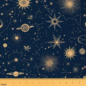 Feelyou Sun Moon Fabric by The Yard Kids 1 Yard Boho Exotic Upholstery Fabric for Chairs Star Print Waterproof Outdoor Fabric Modern Reupholstery Fabric Decor Acid Blue