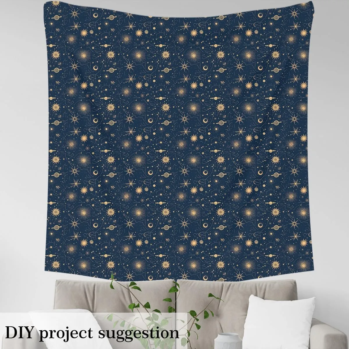 Feelyou Sun Moon Fabric by The Yard Kids 1 Yard Boho Exotic Upholstery Fabric for Chairs Star Print Waterproof Outdoor Fabric Modern Reupholstery Fabric Decor Acid Blue