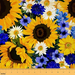Feelyou Sunflower Decorative Waterproof Outdoor Fabric 5 Yards Floral Nature Themed Fabric by The Yard Blossom Flowers Print Upholstery Fabric for Chairs Outdoor Fabric