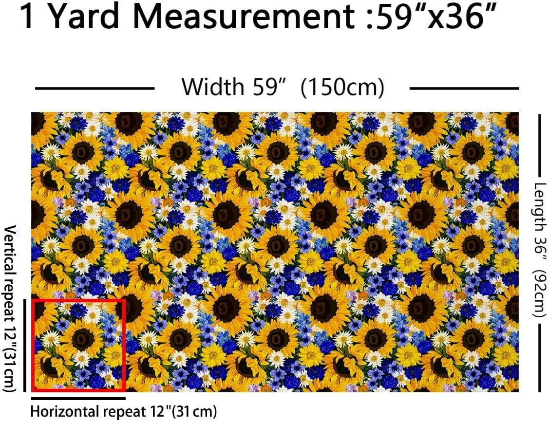 Feelyou Sunflower Decorative Waterproof Outdoor Fabric 5 Yards Floral Nature Themed Fabric by The Yard Blossom Flowers Print Upholstery Fabric for Chairs Outdoor Fabric