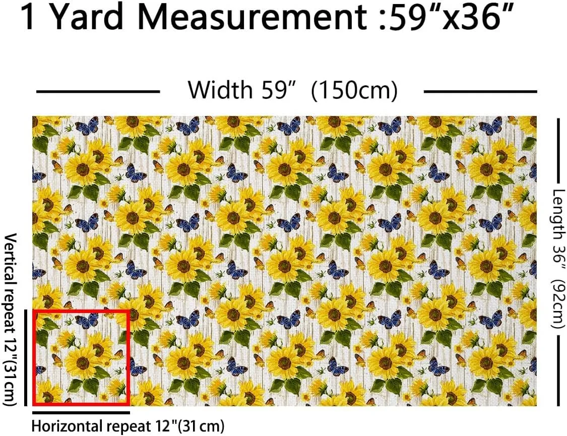 Feelyou Sunflower Fabric by The Yard 2 Yards Flower Floral Print Decorative Waterproof Outdoor Fabric for Boys Girls Butterfly Upholstery Fabric for Chairs Rustic Farmhouse DIY Reupholstery Fabric
