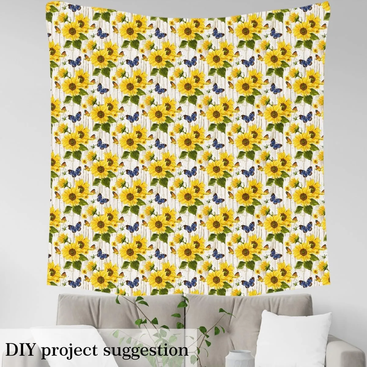 Feelyou Sunflower Fabric by The Yard 2 Yards Flower Floral Print Decorative Waterproof Outdoor Fabric for Boys Girls Butterfly Upholstery Fabric for Chairs Rustic Farmhouse DIY Reupholstery Fabric