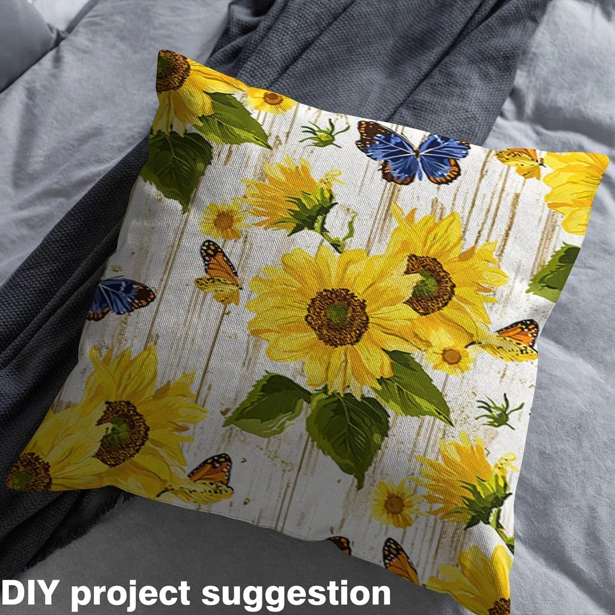 Feelyou Sunflower Fabric by The Yard 2 Yards Flower Floral Print Decorative Waterproof Outdoor Fabric for Boys Girls Butterfly Upholstery Fabric for Chairs Rustic Farmhouse DIY Reupholstery Fabric