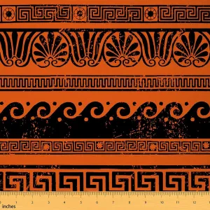 Feelyou Vintage Pattern Fabric by The Yard, Exotic Ethnic Greek Style Upholstery Fabric for Chairs and Home DIY Projects, Classic Border Decorative Waterproof Fabric, 2 Yards, Orange Black