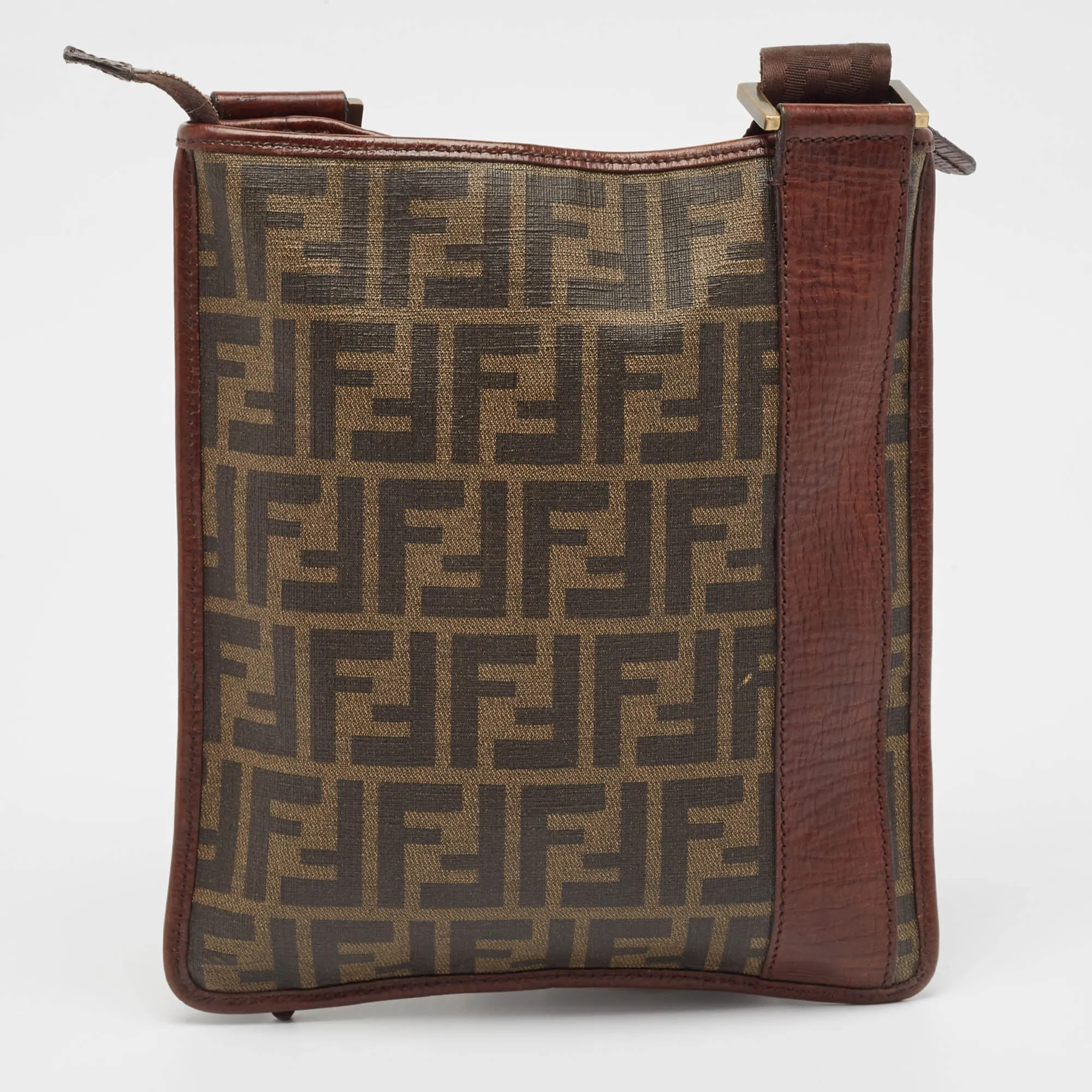 Fendi Zucca Coated Canvas And Leather Flat Messenger Bag