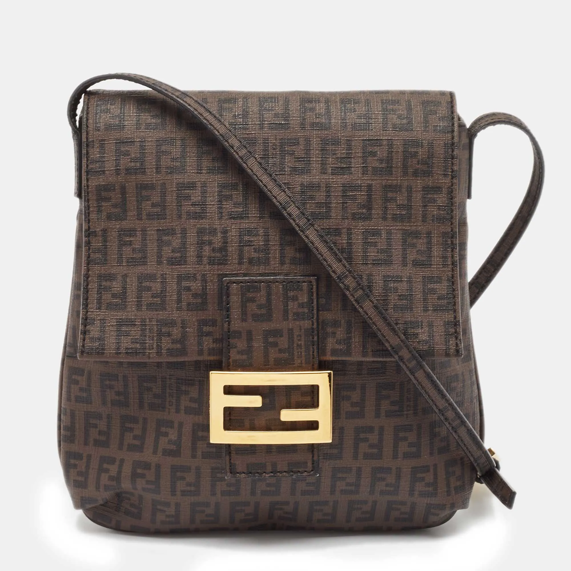 Fendi Zucchino Coated Canvas Flap Messenger Bag