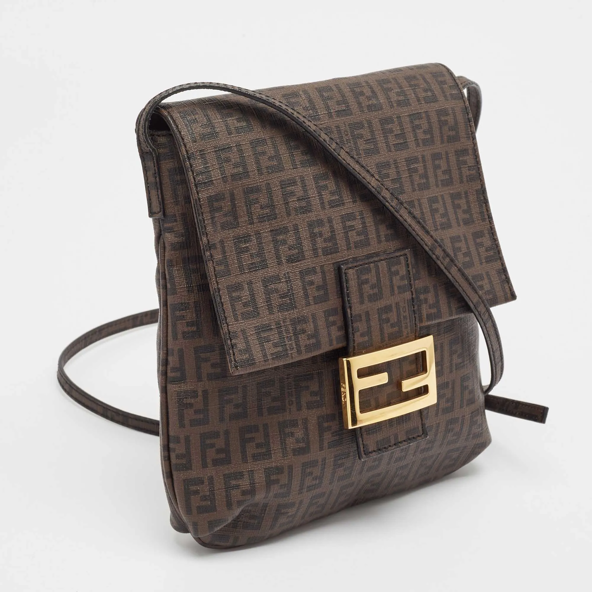 Fendi Zucchino Coated Canvas Flap Messenger Bag