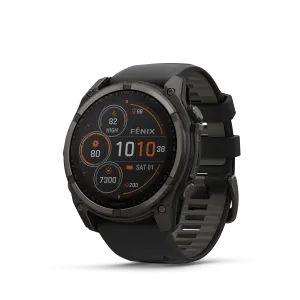 Fenix 8 GPS Smartwatch, 51mm - Solar, Sapphire, Carbon Grey DLC Titanium With Black/Pebble Grey Silicone Band - 010-02907-11