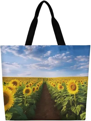 Field of Blooming Sunflowers Tote Bag Large Women Casual Shoulder Bag Reusable Grocery Bag Fasion Handbag for Office Shopping Travel