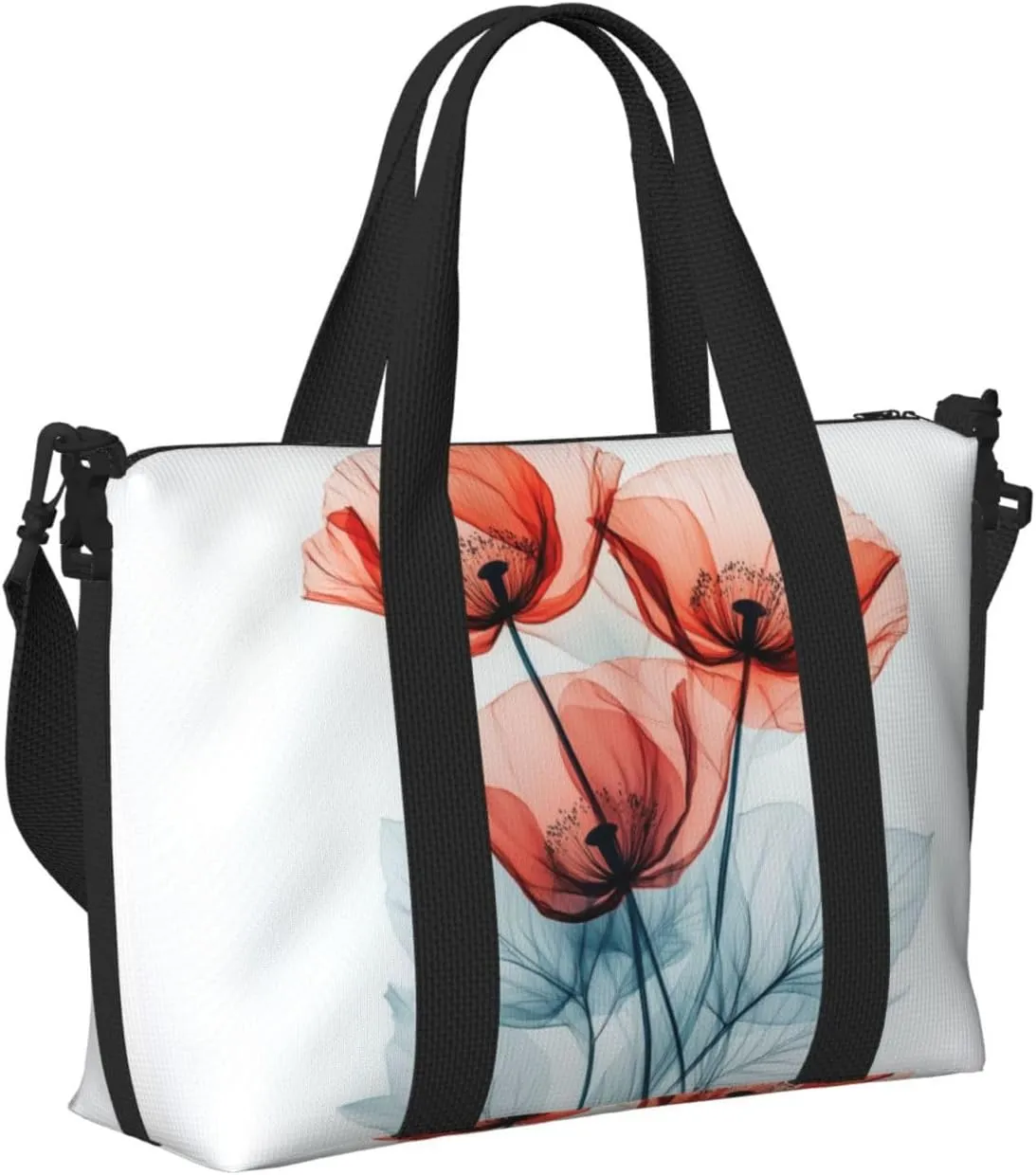 fiery red poppy flowers print Travel Duffel Bag, Sports Tote Gym Bag, Swim Pool Bag Large Shoulder Tote Bag for Beach Weekender