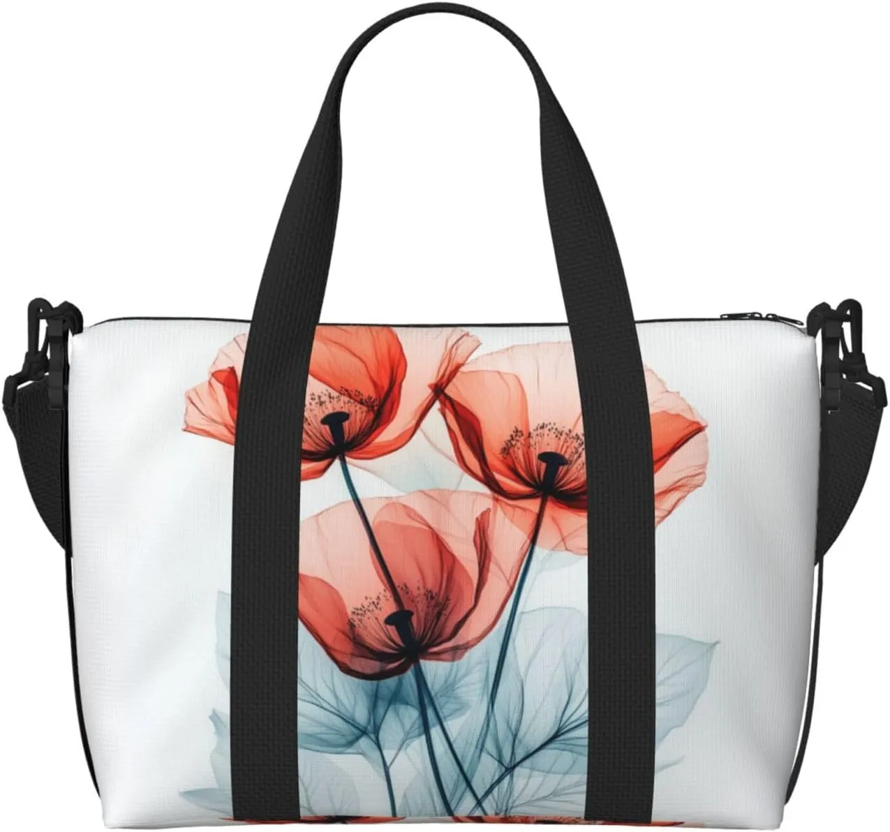 fiery red poppy flowers print Travel Duffel Bag, Sports Tote Gym Bag, Swim Pool Bag Large Shoulder Tote Bag for Beach Weekender