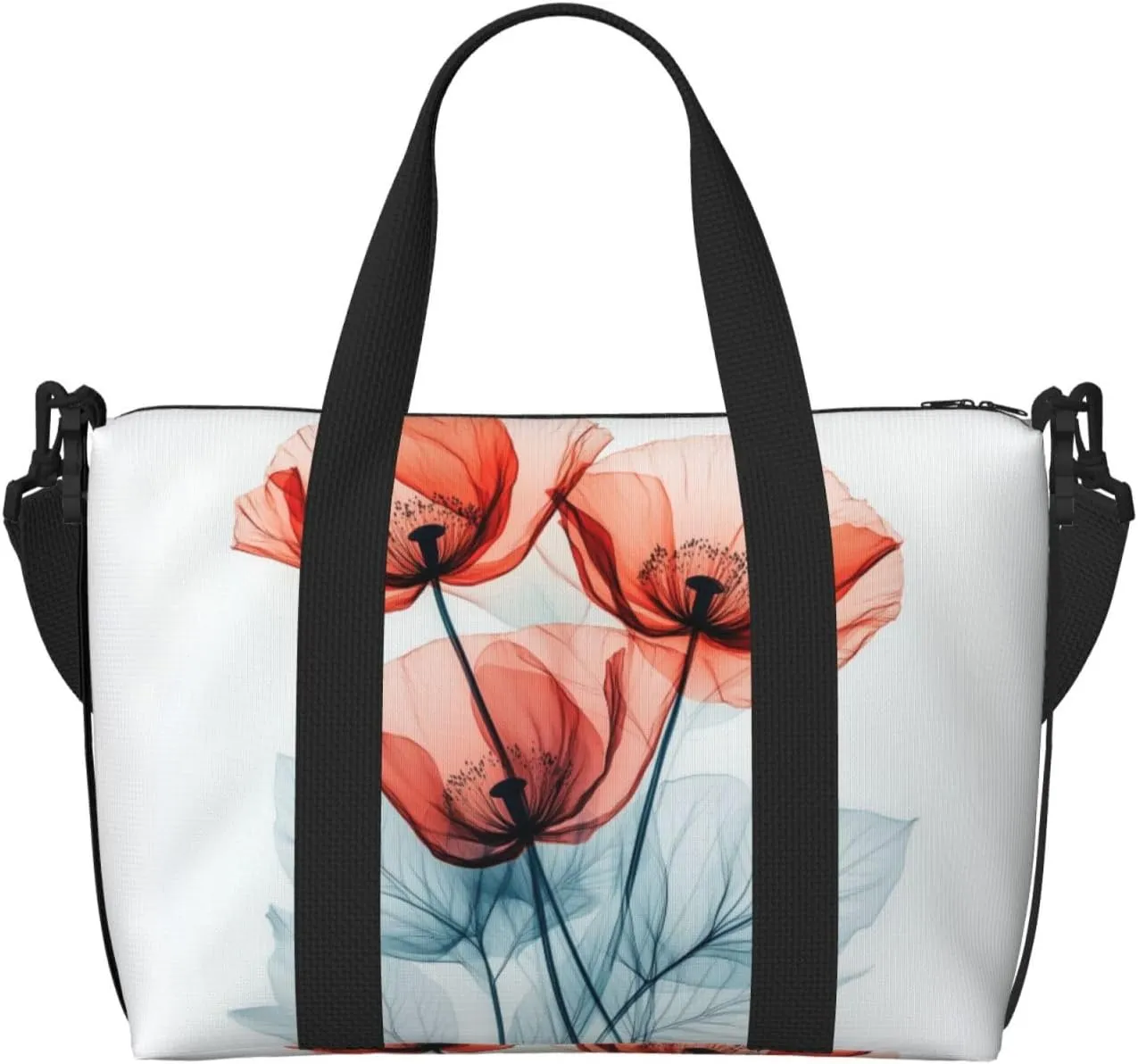 fiery red poppy flowers print Travel Duffel Bag, Sports Tote Gym Bag, Swim Pool Bag Large Shoulder Tote Bag for Beach Weekender