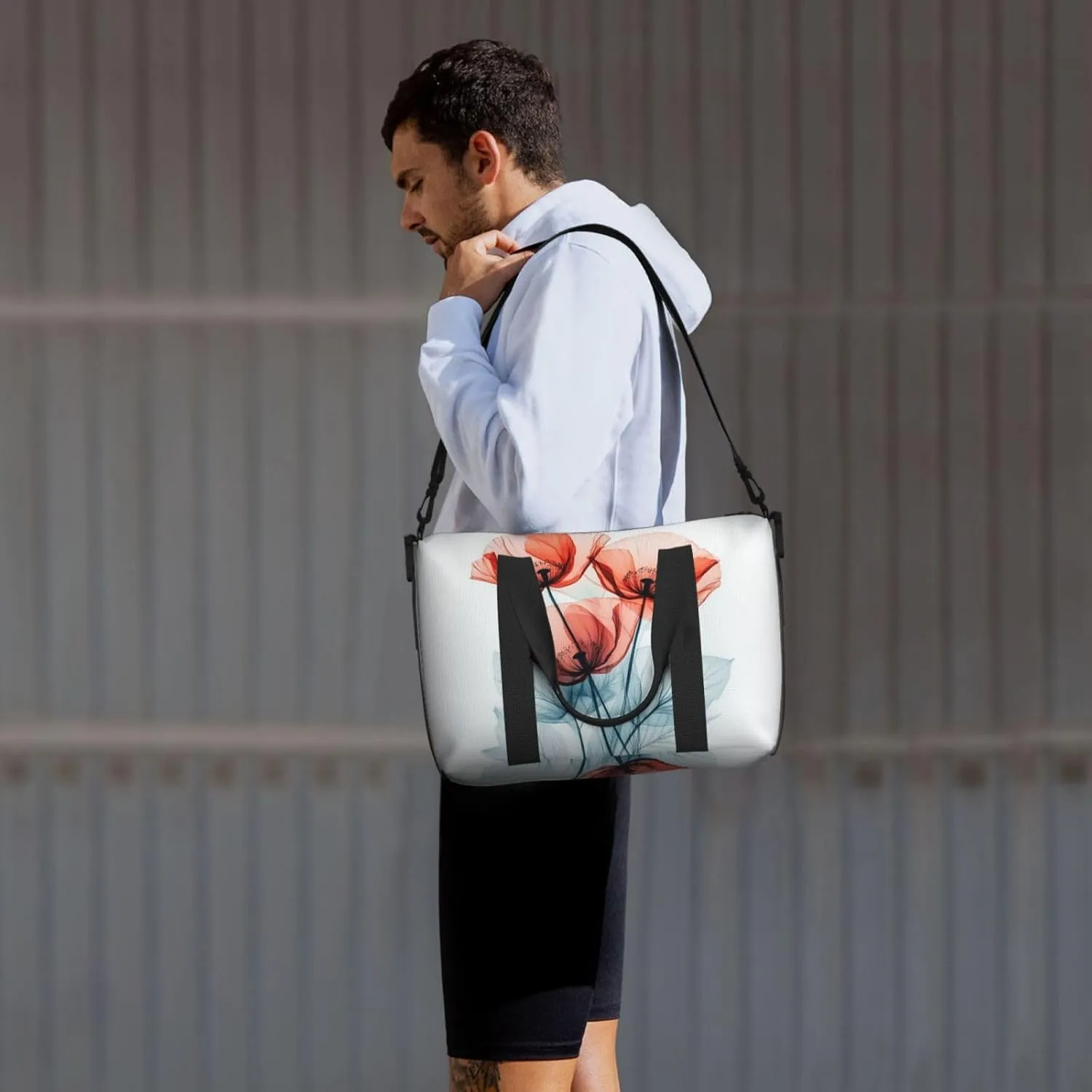 fiery red poppy flowers print Travel Duffel Bag, Sports Tote Gym Bag, Swim Pool Bag Large Shoulder Tote Bag for Beach Weekender