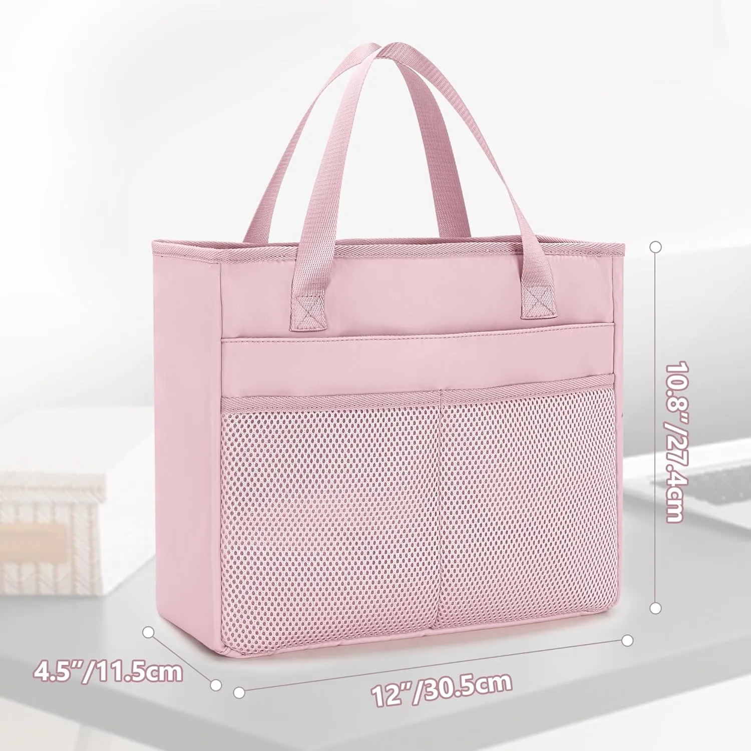 File Folder Tote Bag with Handle, Portable Document Organizer Box for Letter Size File Folder, Folding File Case for Home Office, Pink