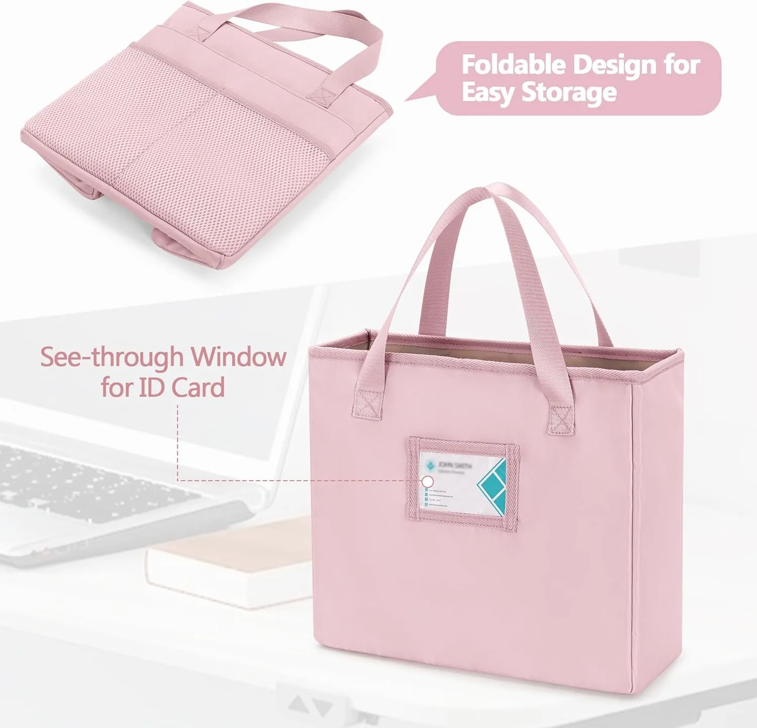 File Folder Tote Bag with Handle, Portable Document Organizer Box for Letter Size File Folder, Folding File Case for Home Office, Pink