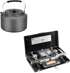 FineFlame Camping Stove 3 Burner 20400 BTU Propane Camping Stove With Bulin 2.2L Camping Kettle Camp Tea Coffee Pot
