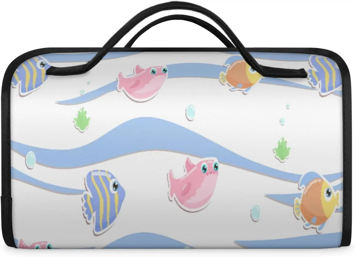 Fish Bubbles Toiletry Bag Water Proof Travel Makeup Case Large Capacity 4 in 1 Foldable Cosmetics Storage for Women Men Removable Zipper Clear PVC Pockets