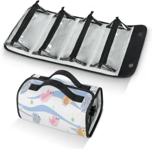 Fish Bubbles Toiletry Bag Water Proof Travel Makeup Case Large Capacity 4 in 1 Foldable Cosmetics Storage for Women Men Removable Zipper Clear PVC Pockets