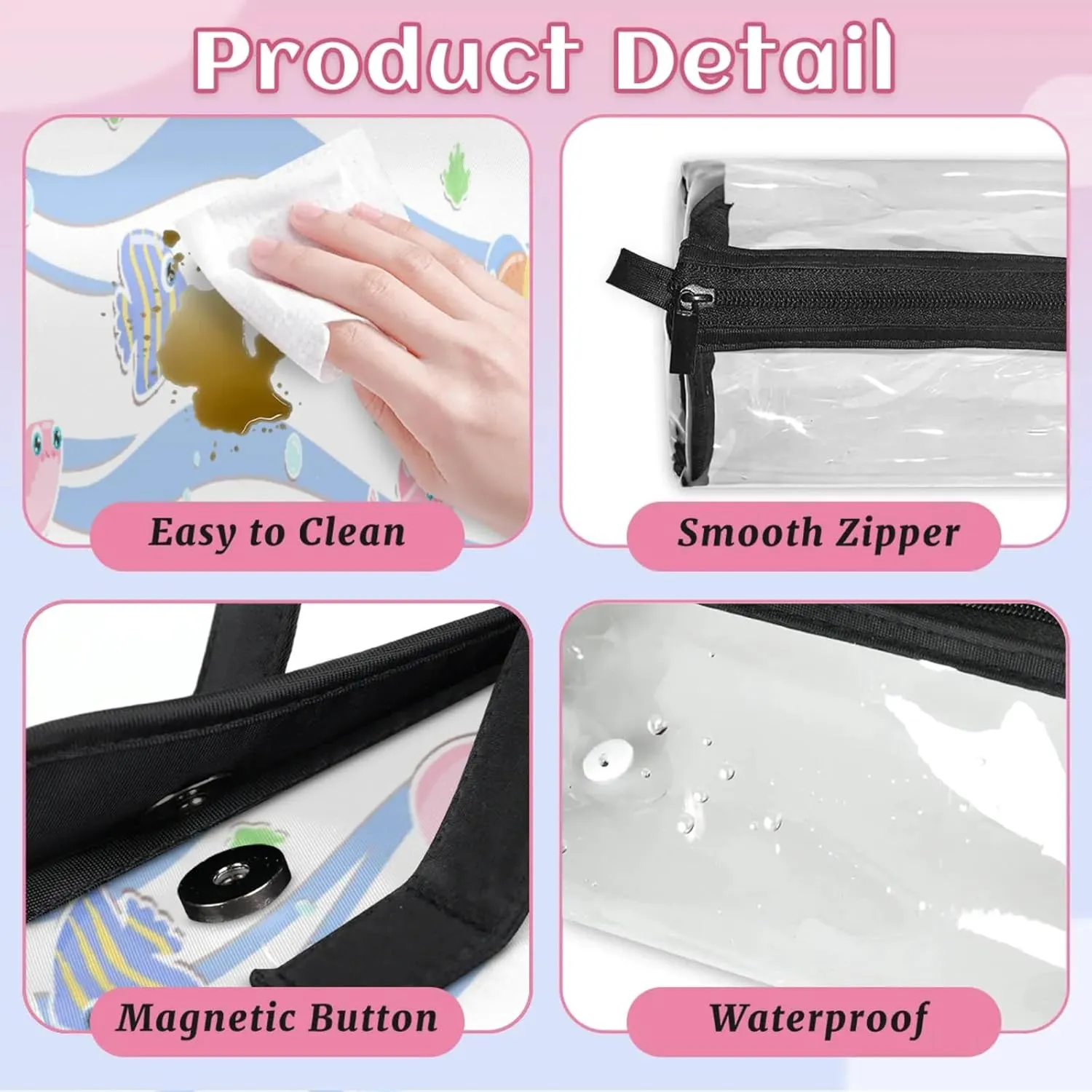 Fish Bubbles Toiletry Bag Water Proof Travel Makeup Case Large Capacity 4 in 1 Foldable Cosmetics Storage for Women Men Removable Zipper Clear PVC Pockets
