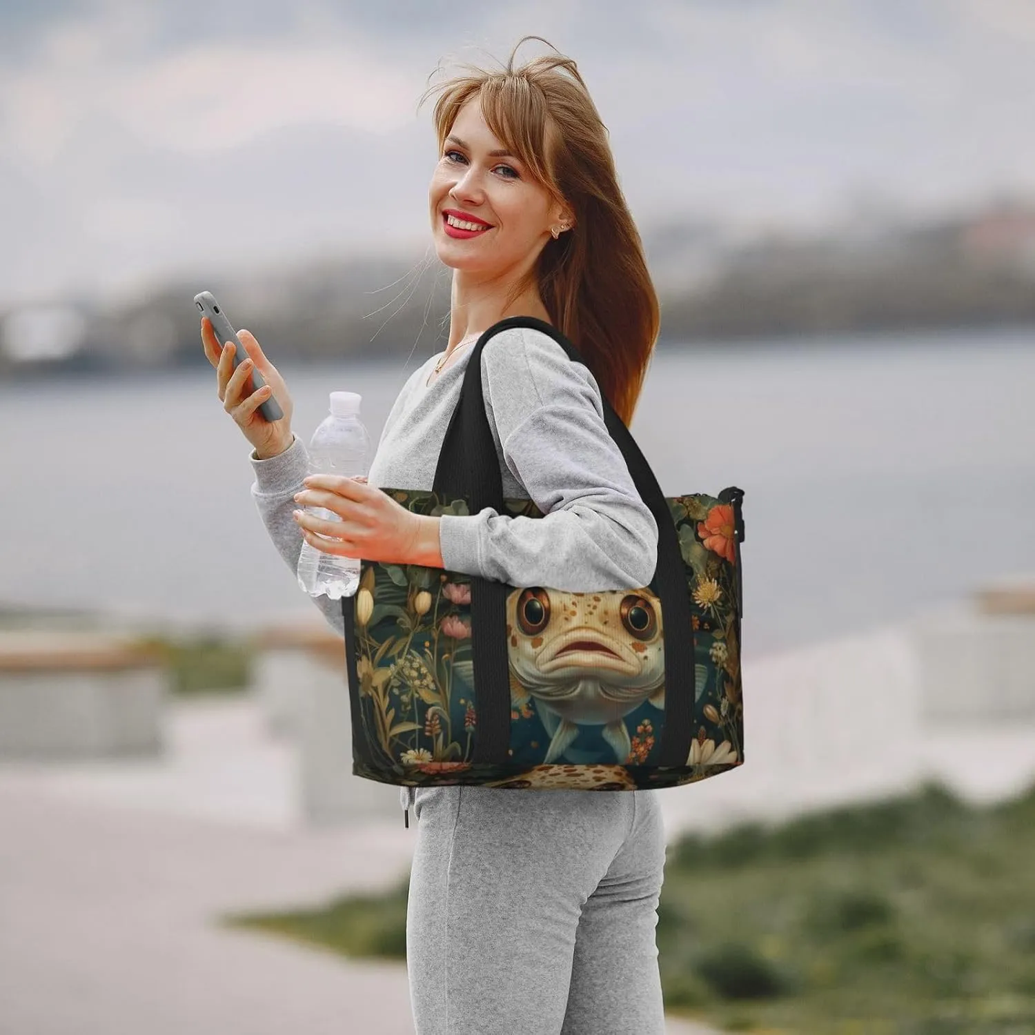 fish head print Travel Duffel Bag, Sports Tote Gym Bag, Swim Pool Bag Large Shoulder Tote Bag for Beach Weekender