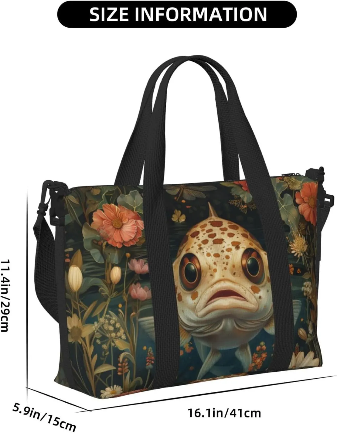 fish head print Travel Duffel Bag, Sports Tote Gym Bag, Swim Pool Bag Large Shoulder Tote Bag for Beach Weekender