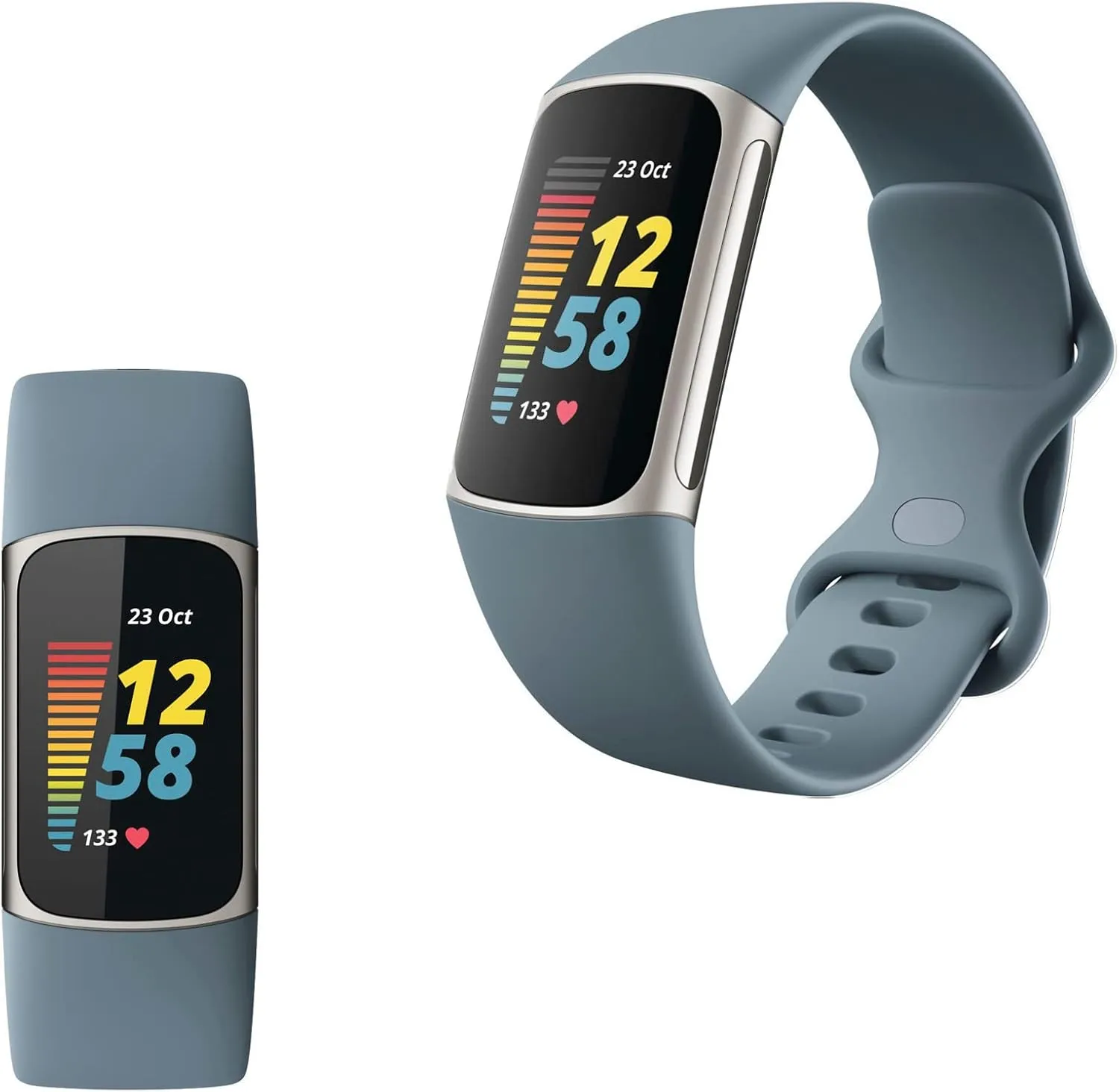 Fitbit Charge 5 Advanced Fitness Tracker with GPS, Heart Rate, Sleep & Health Tracker - Power Bundle with Adapter (Blue Stainless Steel)