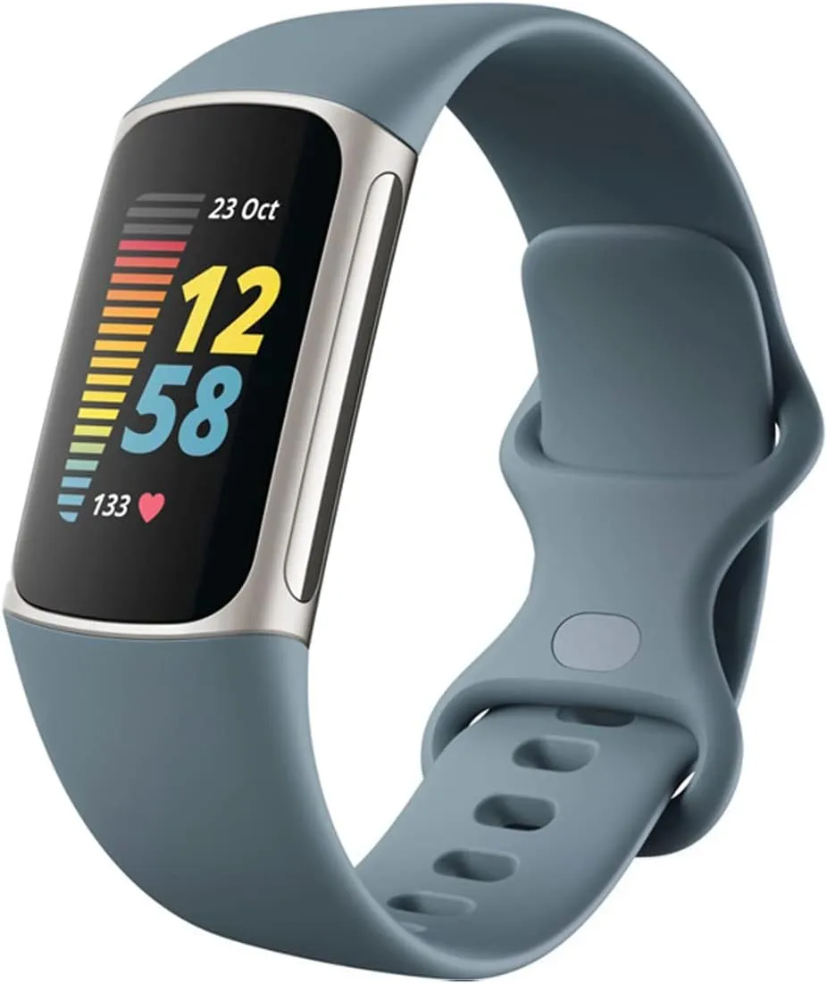 Fitbit Charge 5 Advanced Fitness Tracker with GPS, Heart Rate, Sleep & Health Tracker - Power Bundle with Adapter (Blue Stainless Steel)