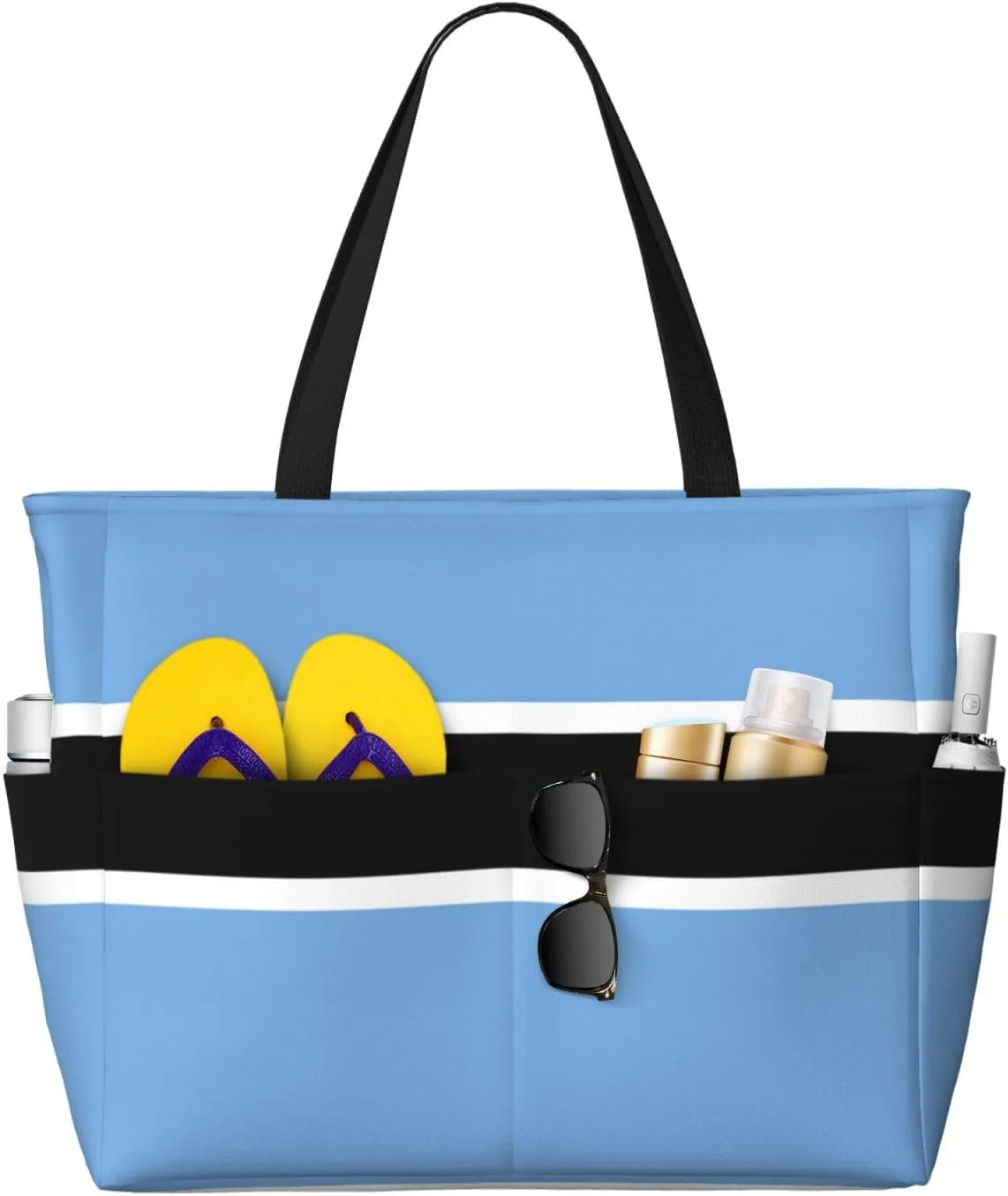 Flag Beach Tote Pool Bags for Women-Cute National Flag Large Grocery Tote Travel Reusable Handbags,7 Pockets, Zipper