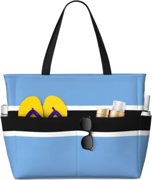 Flag Beach Tote Pool Bags for Women-Cute National Flag Large Grocery Tote Travel Reusable Handbags,7 Pockets, Zipper