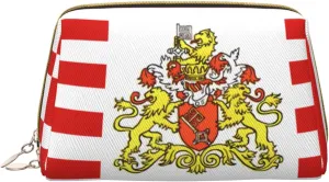 Flag of the Senate of Bremen Leather cosmetic bag with pockets, portable travel cosmetic bag, large capacity cosmetic storage bag,