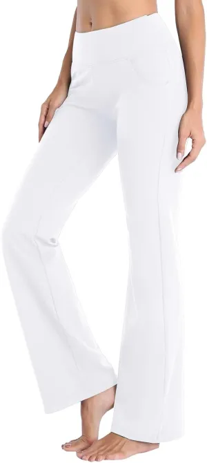 Flare Leggings With Pockets For Women High Waist Casual Workout Bell Bottom Pant Soft Yoga Wide Leg Bootcut Trouser