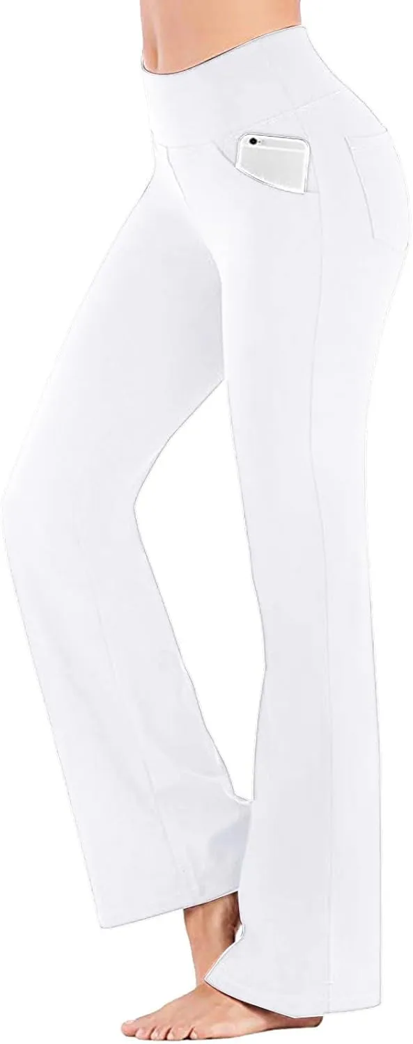 Flare Leggings With Pockets For Women High Waist Casual Workout Bell Bottom Pant Soft Yoga Wide Leg Bootcut Trouser