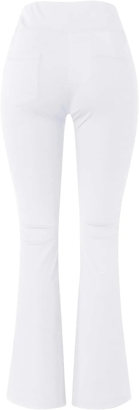 Flare Leggings With Pockets For Women High Waist Casual Workout Bell Bottom Pant Soft Yoga Wide Leg Bootcut Trouser