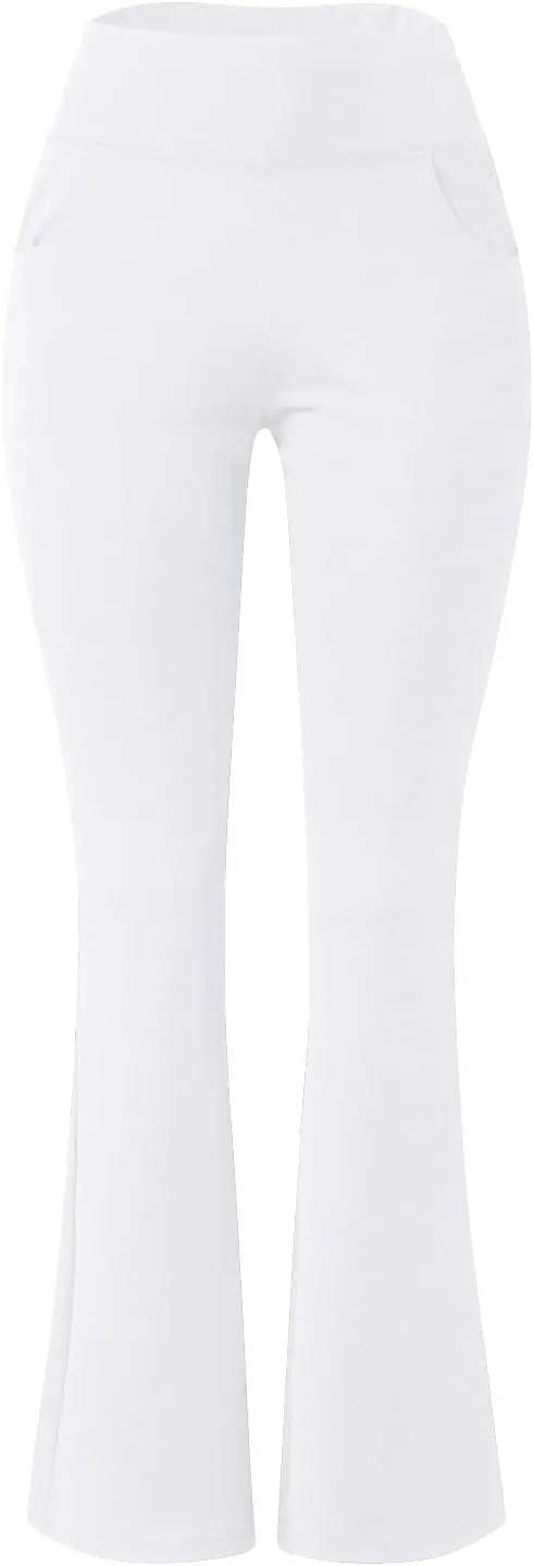 Flare Leggings With Pockets For Women High Waist Casual Workout Bell Bottom Pant Soft Yoga Wide Leg Bootcut Trouser