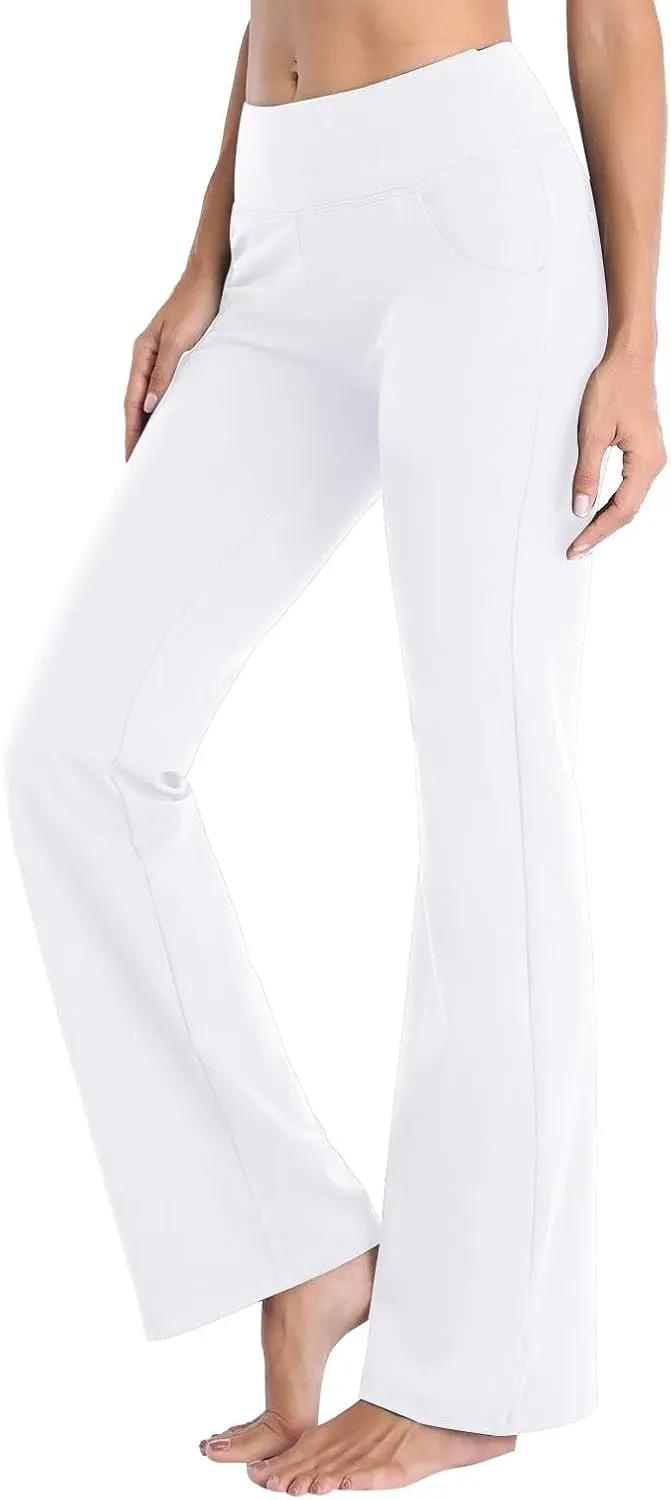 Flare Leggings With Pockets For Women High Waist Casual Workout Bell Bottom Pant Soft Yoga Wide Leg Bootcut Trouser