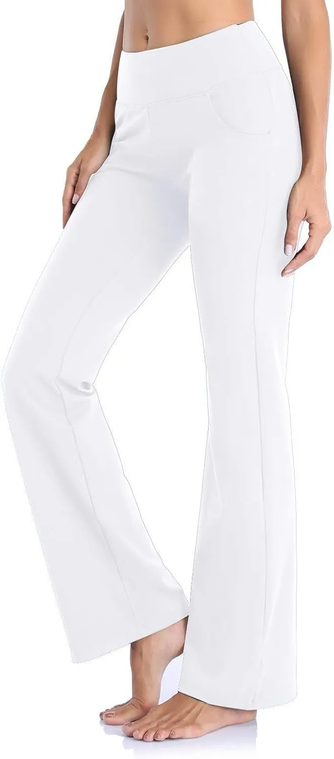 Flare Leggings With Pockets For Women High Waist Casual Workout Bell Bottom Pant Soft Yoga Wide Leg Bootcut Trouser