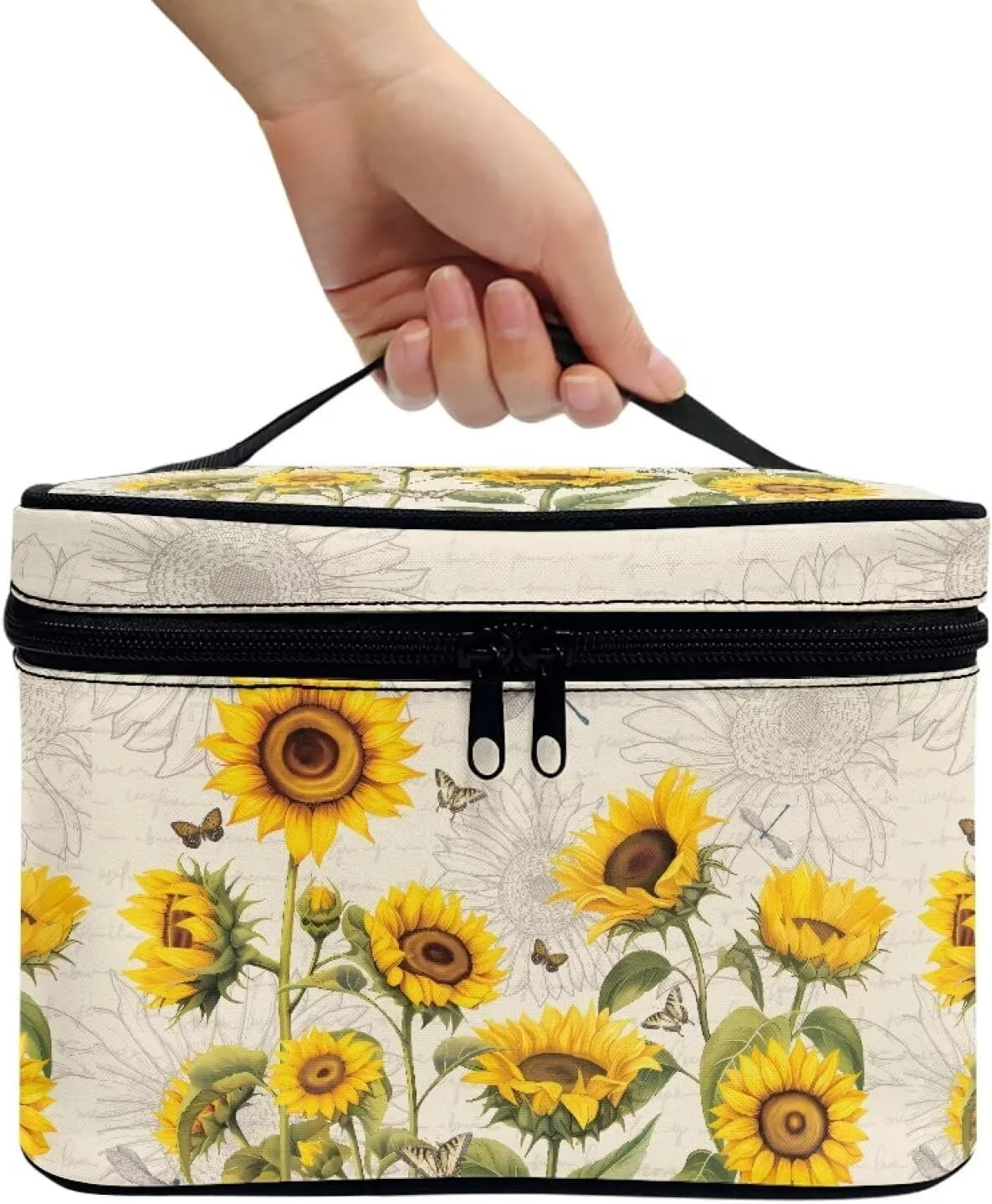 Flashideas Sunflower Cosmetic Pouch Cosmetic Organizer Storage Case Makeup Organizer Bag for Travel Easy to Take with Handle for Jewelry, Lipstick, Cosmetic Box
