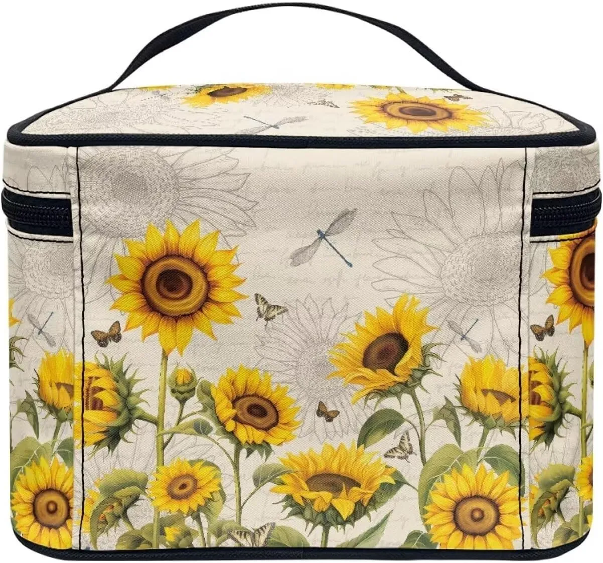 Flashideas Sunflower Cosmetic Pouch Cosmetic Organizer Storage Case Makeup Organizer Bag for Travel Easy to Take with Handle for Jewelry, Lipstick, Cosmetic Box