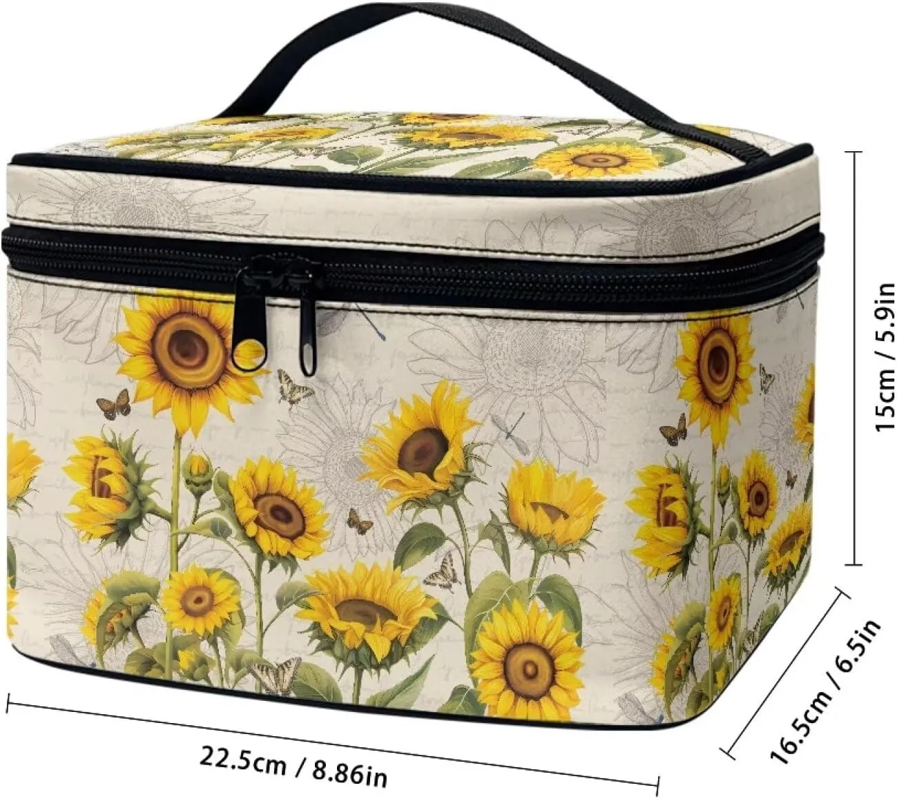 Flashideas Sunflower Cosmetic Pouch Cosmetic Organizer Storage Case Makeup Organizer Bag for Travel Easy to Take with Handle for Jewelry, Lipstick, Cosmetic Box