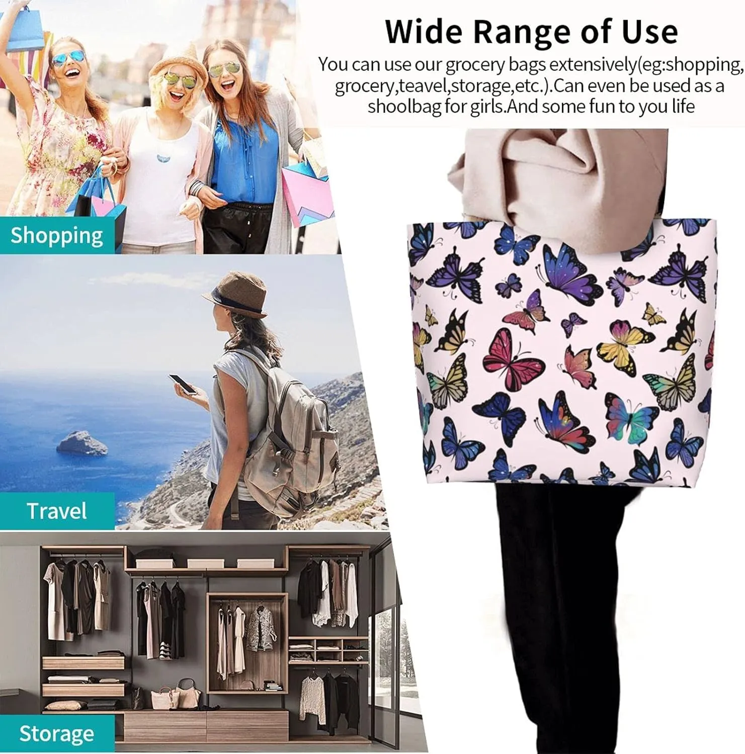 Flower Sugar Skull Tote Bags Reusable Women Shoulder Travel Beach Bag Shopping Work Daily