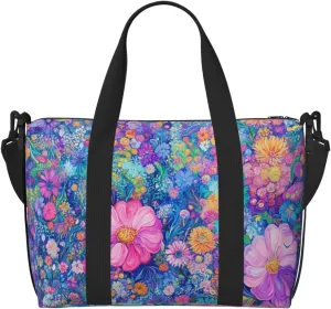 flowers pink print Travel Duffel Bag, Sports Tote Gym Bag, Swim Pool Bag Large Shoulder Tote Bag for Beach Weekender