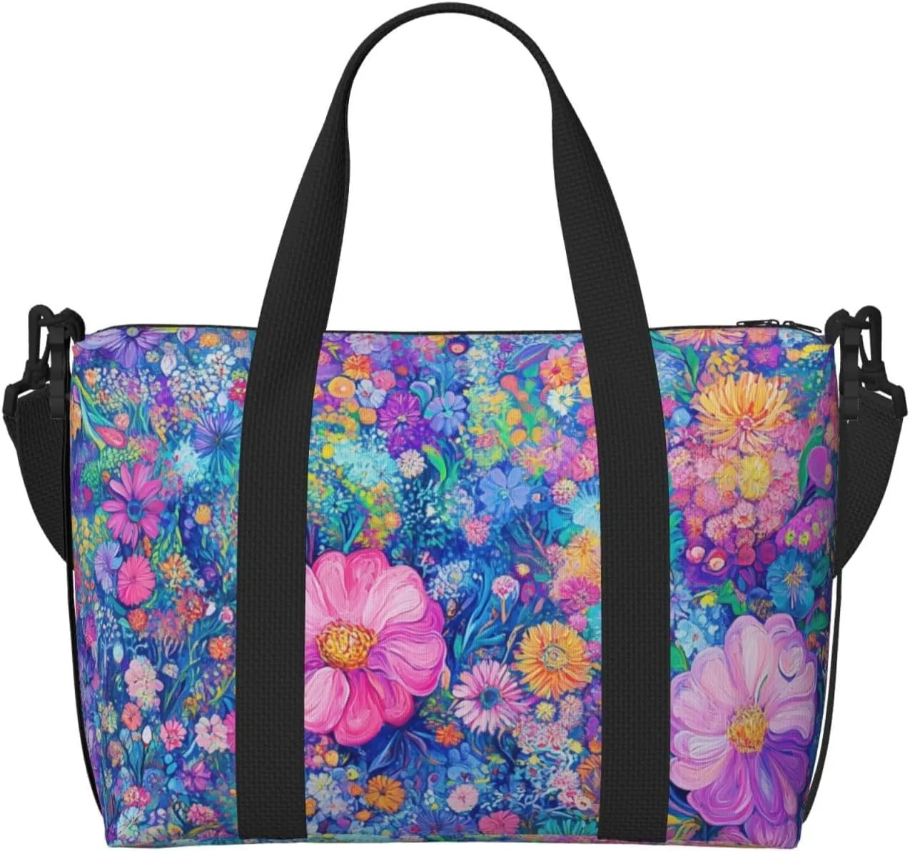 flowers pink print Travel Duffel Bag, Sports Tote Gym Bag, Swim Pool Bag Large Shoulder Tote Bag for Beach Weekender