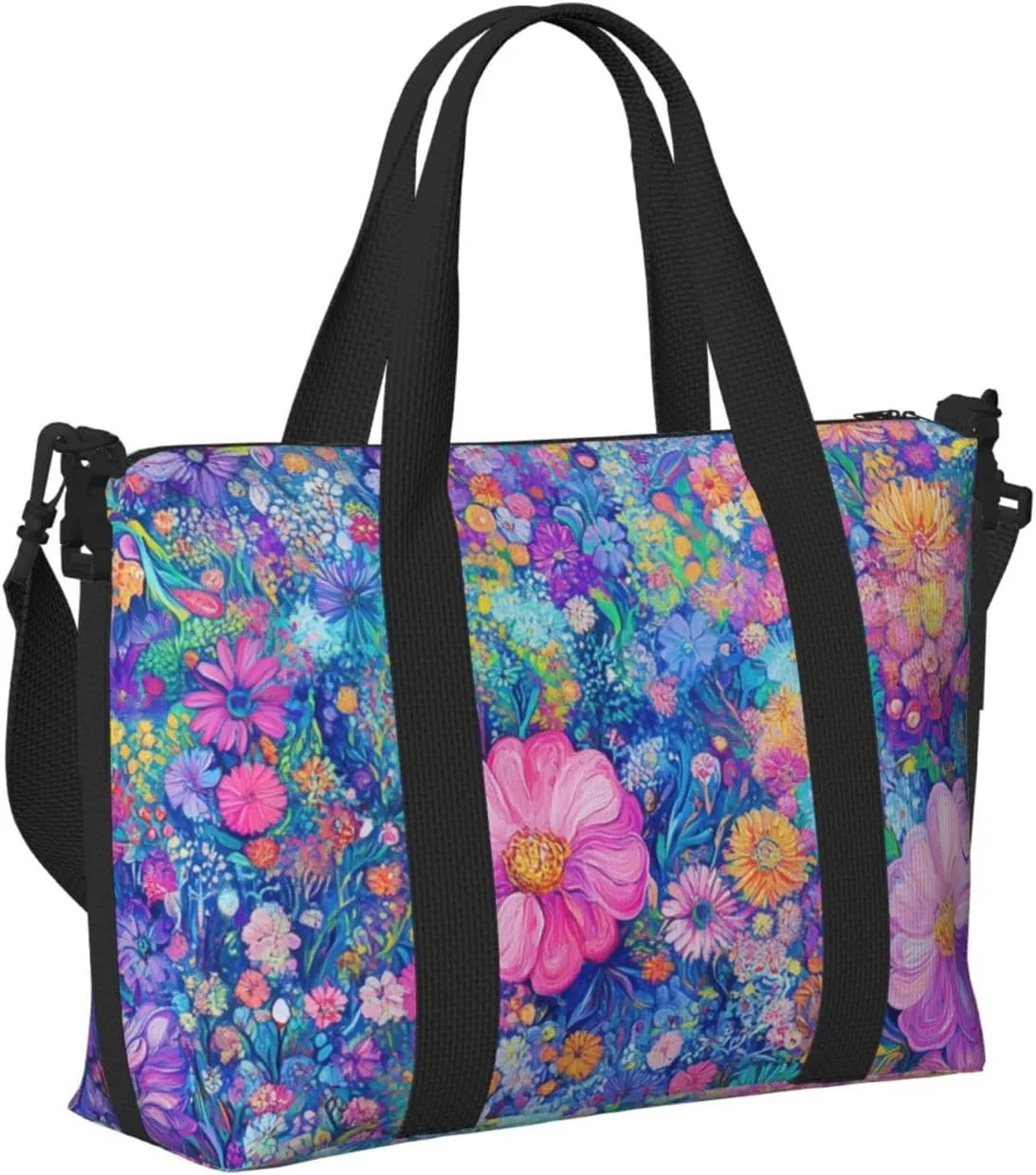 flowers pink print Travel Duffel Bag, Sports Tote Gym Bag, Swim Pool Bag Large Shoulder Tote Bag for Beach Weekender