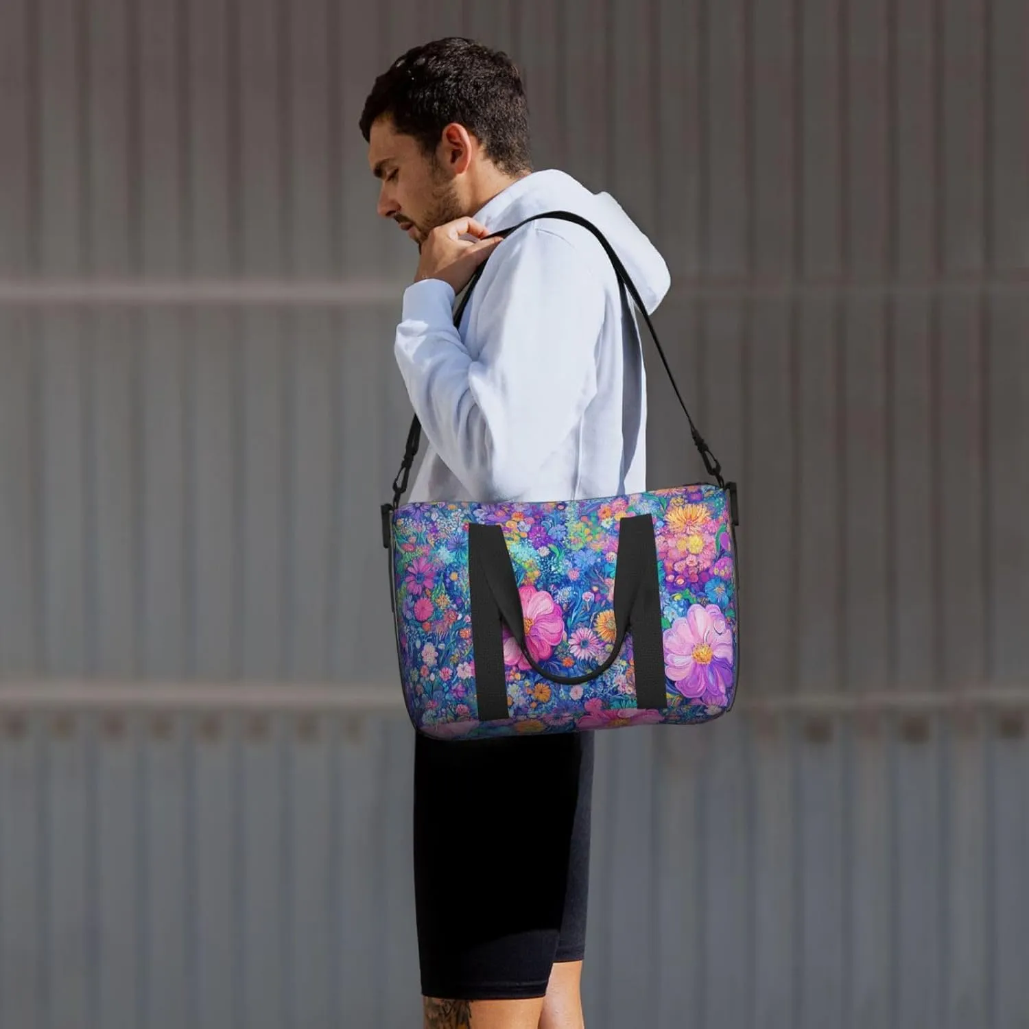flowers pink print Travel Duffel Bag, Sports Tote Gym Bag, Swim Pool Bag Large Shoulder Tote Bag for Beach Weekender