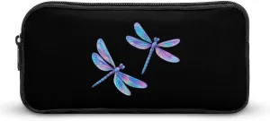 Flying Dragonflies Laser Color Pencil Case Makeup Bag Easy to Clean Portable Pencil Pouch Office Organizer