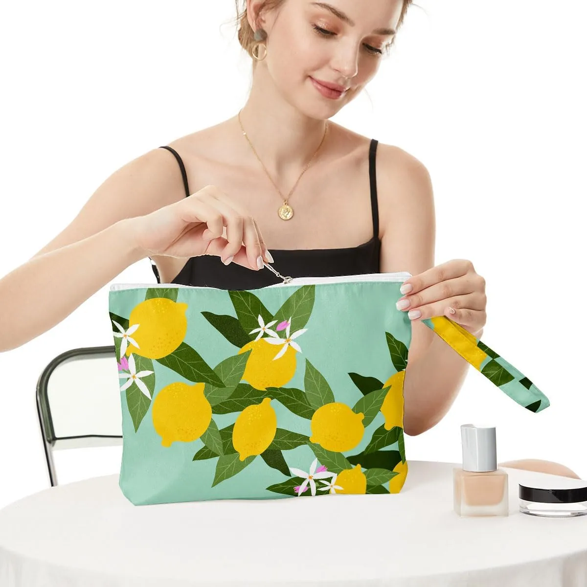 Fokongna Wet Bag Wet Dry Bag Beach Bag Wet Bag For Swimsuit, Travel Makeup Bag Toiletry Bag Waterproof Large Capacity for Women Girls Sister Friends Diaper Bag Strawberry lemon Decor